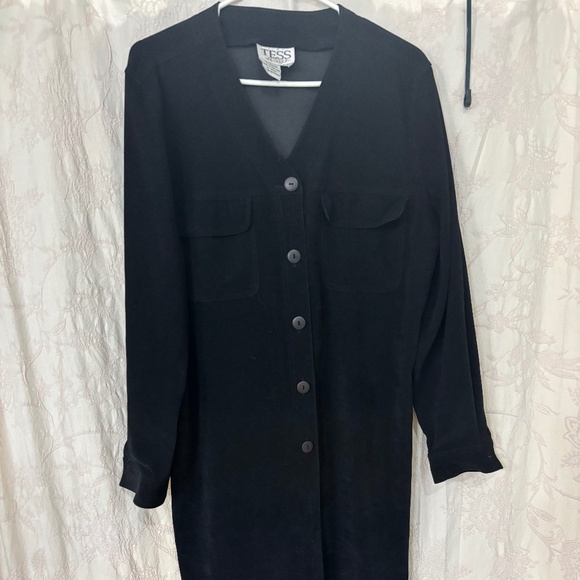 Tess Woman’s Vintage Long Sleeve Button Up Faux Suede Dress Black Size L - Picture 1 of 6